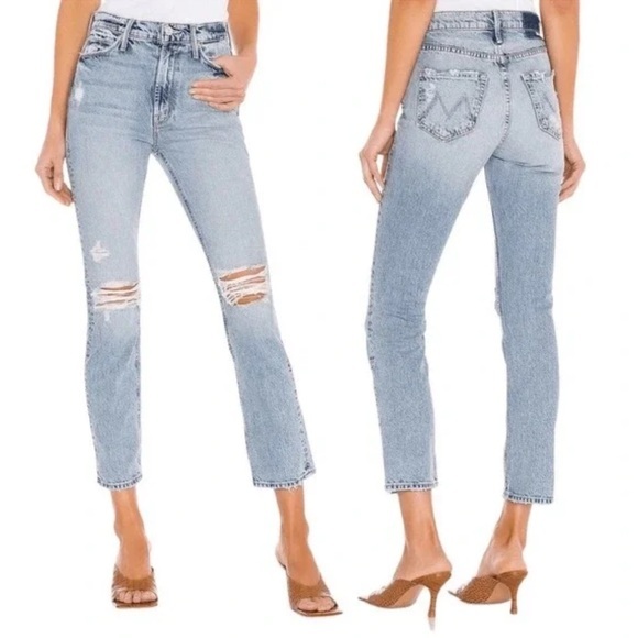 MOTHER Denim - MOTHER SUPERIOR The Dazzler Ankle in Lost It Light Wash Distressed Size 30